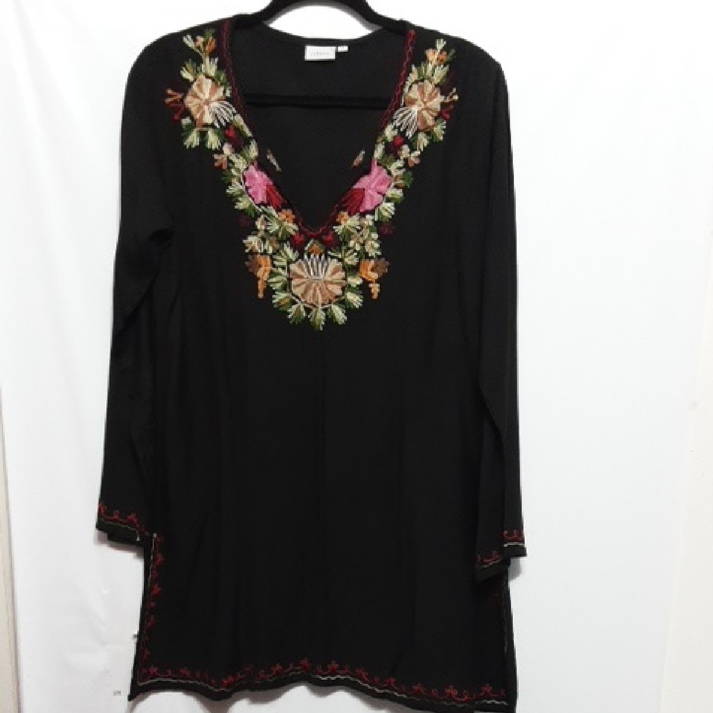 TALEEN‎ Embroidered V-Neck Gothcore Western Style Black M Women’s Tunic Top